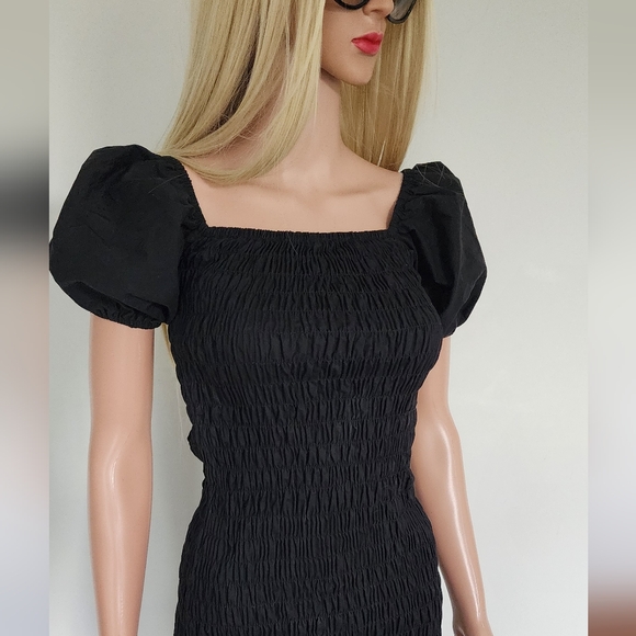 LULUS BLACK DRESS MIDI SMOCKED SMALL - Picture 4 of 12